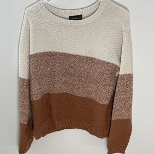 Cozy Colorblock Knit Sweater - Cream, Brown, Tan